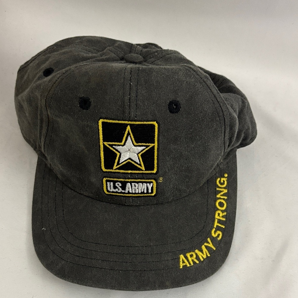 Vintage US Army Black Faded Military Dad Hat Strapback Cap Faded Army Strong